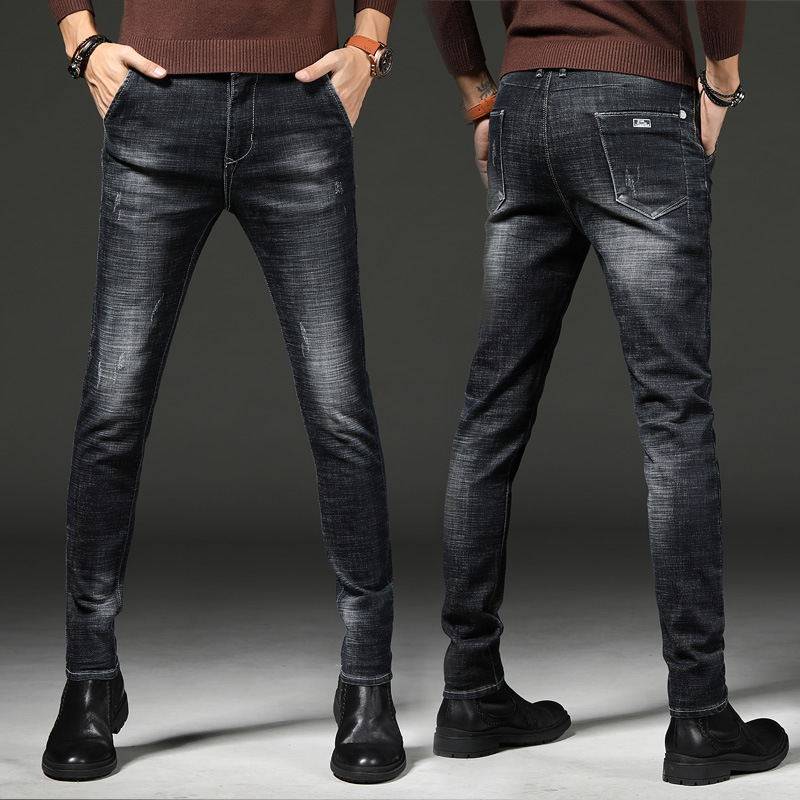 Tide brand jeans 2019 new men's elastic trousers Korean version of the slim men's pants casual all-match straight pants men
