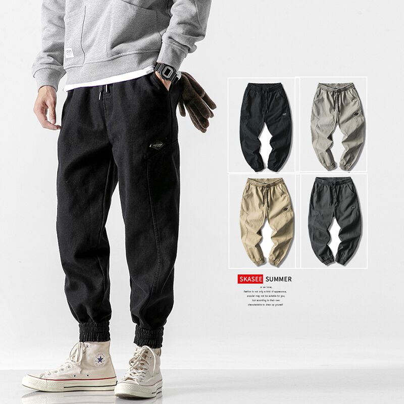 Work pants Men's boarder bunches pants Korean version long pants plus suede thicken bunches pants autumn winter men's small foot casual pants