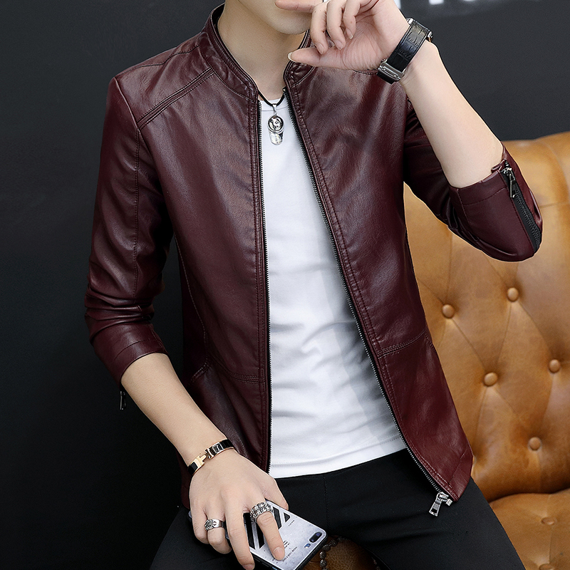 Leather men's winter velvet thickened Korean version slim handsome youth motorcycle leather jacket men's jacket jacket tide brand