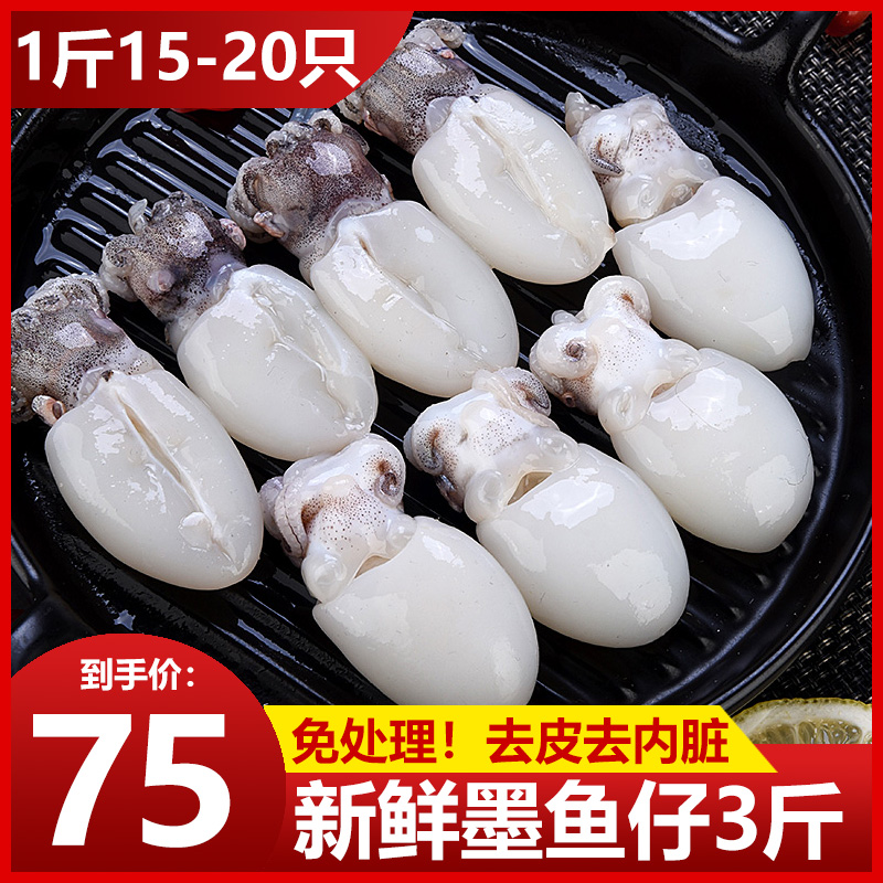 Fresh cuttlefish baby frozen seafood aquatic products 3 pounds of small squid octopus baby flower branch ink quick freeze peeled and eviscerated