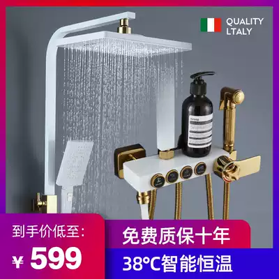 All copper shower shower shower bathroom toilet lift set bathroom shower shower head White Gold