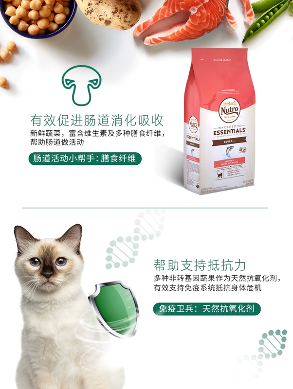 Meishi Nutro nhập khẩu cá hồi tự nhiên vào thức ăn cho mèo 6,5 pound * 2 con mèo ngắn màu xanh Mỹ ngắn của Anh trưởng thành từ 10 kg trở lên - Cat Staples thức ăn của mèo