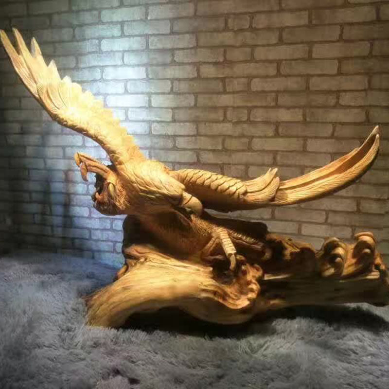 Wood root carving factory eagle spreads its wings to show its grand plan Dapeng spreads its wings cliff cypress carving home office decoration direct sales