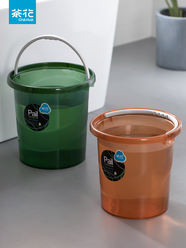 Camellia transparent plastic bucket Household multi-function portable bucket size bucket thickened PP bath bucket Drinking water storage bucket