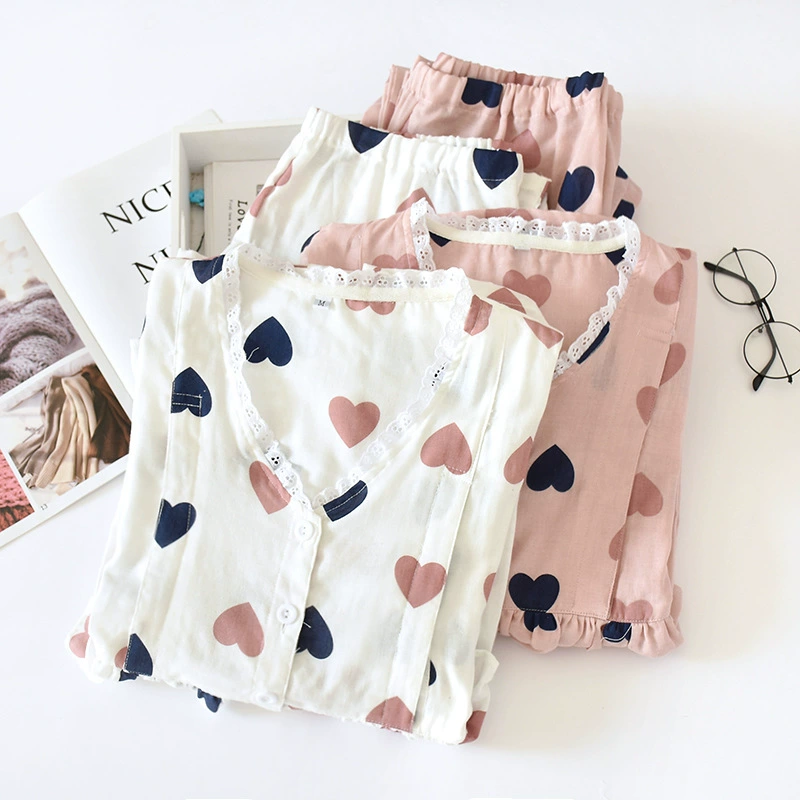 . Quần áo giam giữ nữ mùa xuân và mùa hè Có thể mỏng phần 6 cotton 7 gạc sau sinh cho con bú cộng với kích thước đồ ngủ mặc nhà hai mảnh - Giải trí mặc / Mum mặc