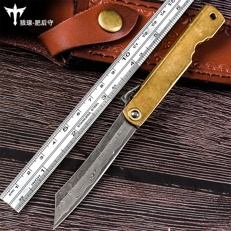 Damascus steel fertilizer behind the outdoor knife folding knife sharp cutter with the blade