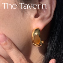TheTavern niche designer LELEMENTO gold inlaid Madagascar ice agate ear needle earrings