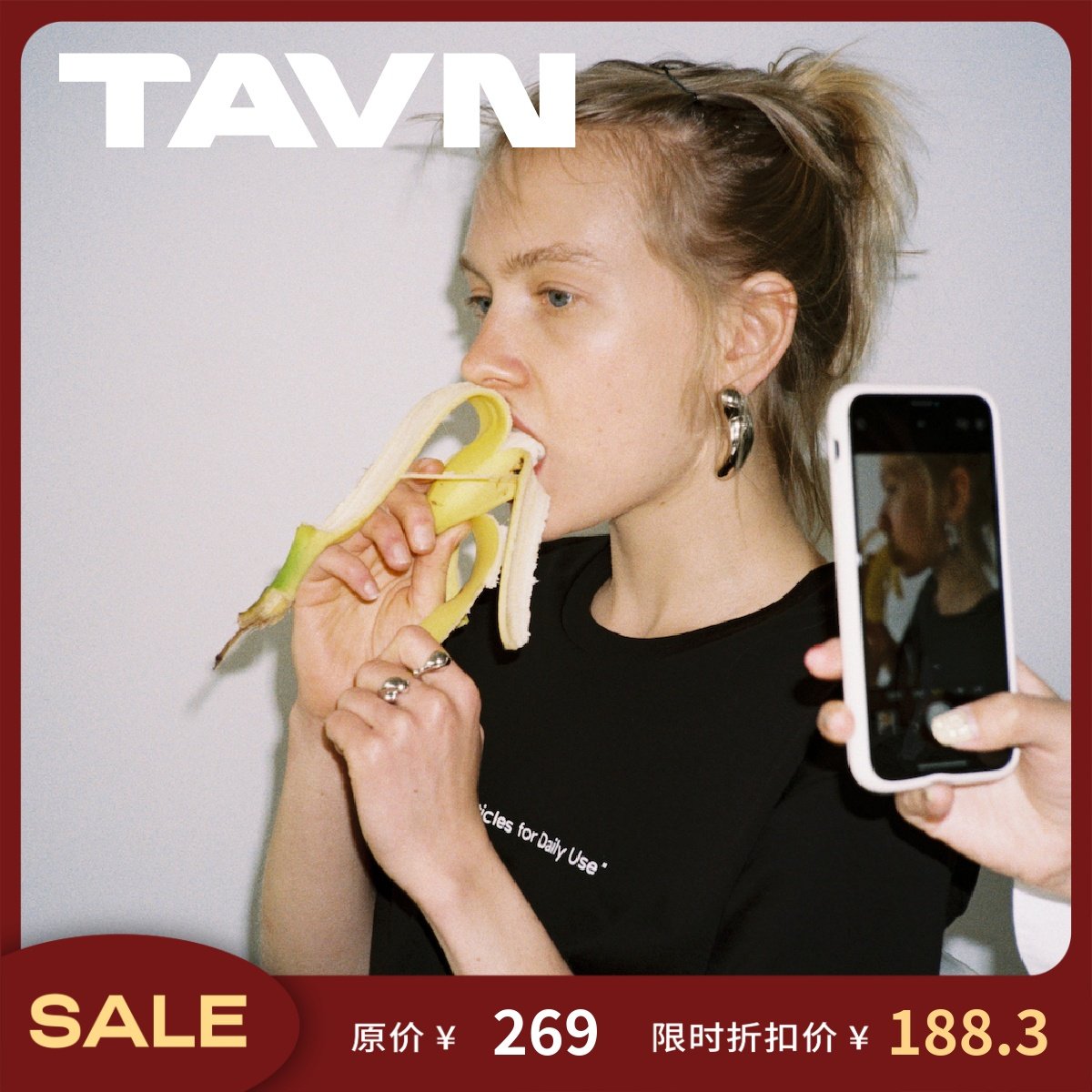 TAVN Department cotton T-shirt short sleeve Staff Daily T-shirt black and white 2 colors