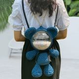 Акриловая вязаная сумка ручной работы, рюкзак, трикотажная сумка через плечо, набор материалов, с медвежатами, «сделай сам»