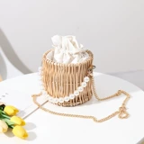 Портативная летняя соломенная плетеная милая пляжная сумка через плечо из жемчуга