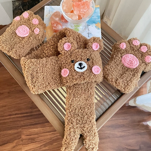 Мультяшный плетеный шарф ручной работы, набор материалов, сумка, DIY, с медвежатами