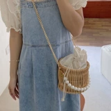 Портативная летняя соломенная плетеная милая пляжная сумка через плечо из жемчуга