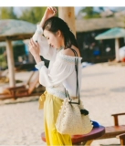 Соломенная пляжная сумка на одно плечо, модное украшение-шарик, 2018