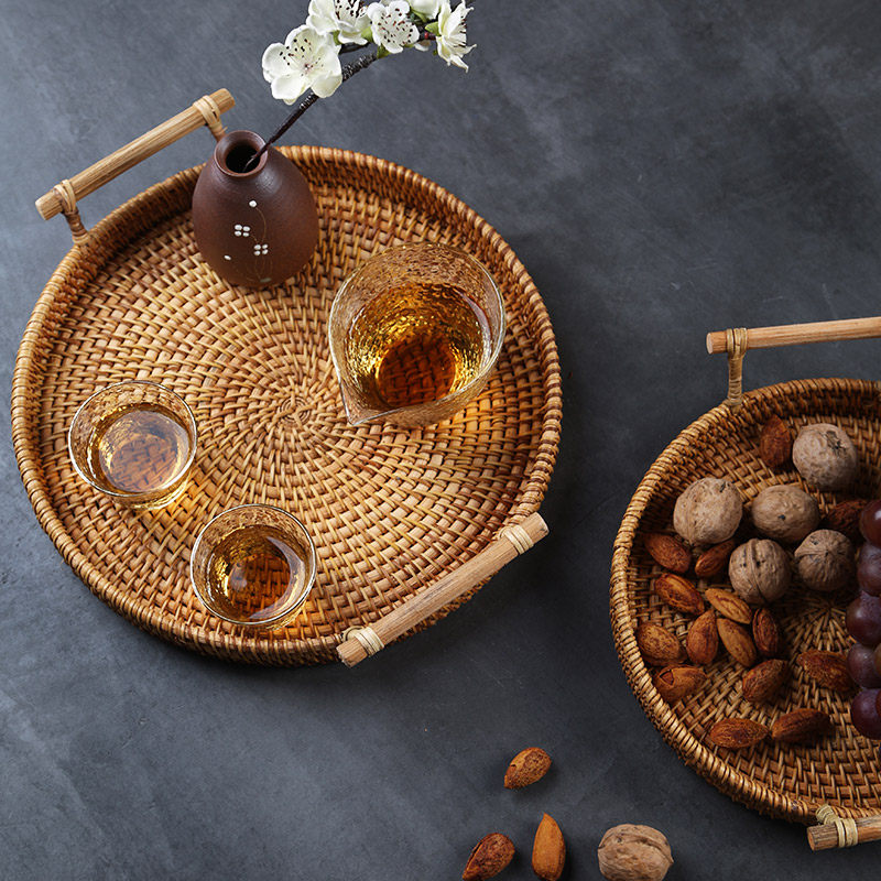 Vietnamese Artisanal Vines Bread Basket Fruit Basket Containing Basket Baking Bread Basket Refreshment Basket Chinese Woven Tea Tray Fruit Tray