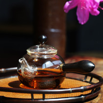 Thickened heat-resistant glass teapot solid wood side pot High Borosilicate tea cooker Tea Tea Black Tea Teapot kung fu tea set
