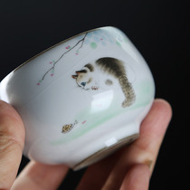 Ceramic tasting cup antique Ruyao tea set Kung Fu Tea Cup semi-handmade tea cup master tea cup open piece can be raised