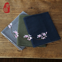 Handmade Embroidered Magnolia fabric linen cotton linen cotton linen tea mat tea curtain tea table flag Chinese hand-painted tea mat