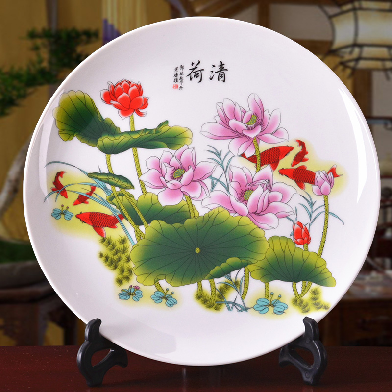 Jingdezhen tấm sứ gốm Tấm trang trí hiện đại mới Trung Quốc phòng khách sứ tấm trang trí thủ công trang trí các đồ vật để trang trí nhà ở