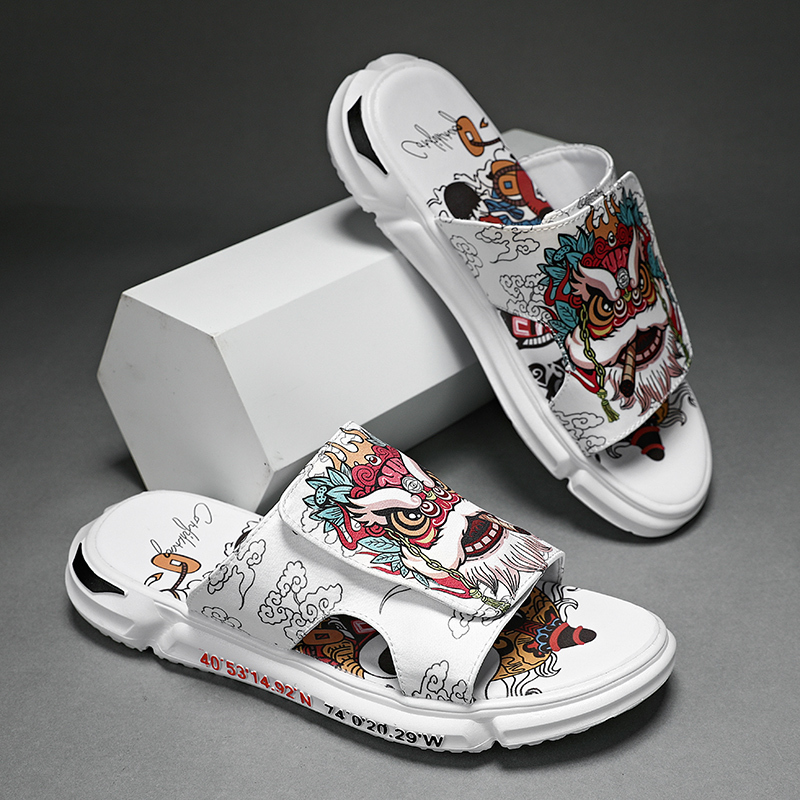 Chinese Style Embroidered Slippers for Men, Summer Outdoor Non-Slip Lion Head Sandals, Men's Trendy Outdoor Beach Sandals Chinese Style Embroidered Slippers for Men, Summer Outdoor Non-Slip Lion Head Sandals, Men's Trendy Outdoor Beach Sandals
