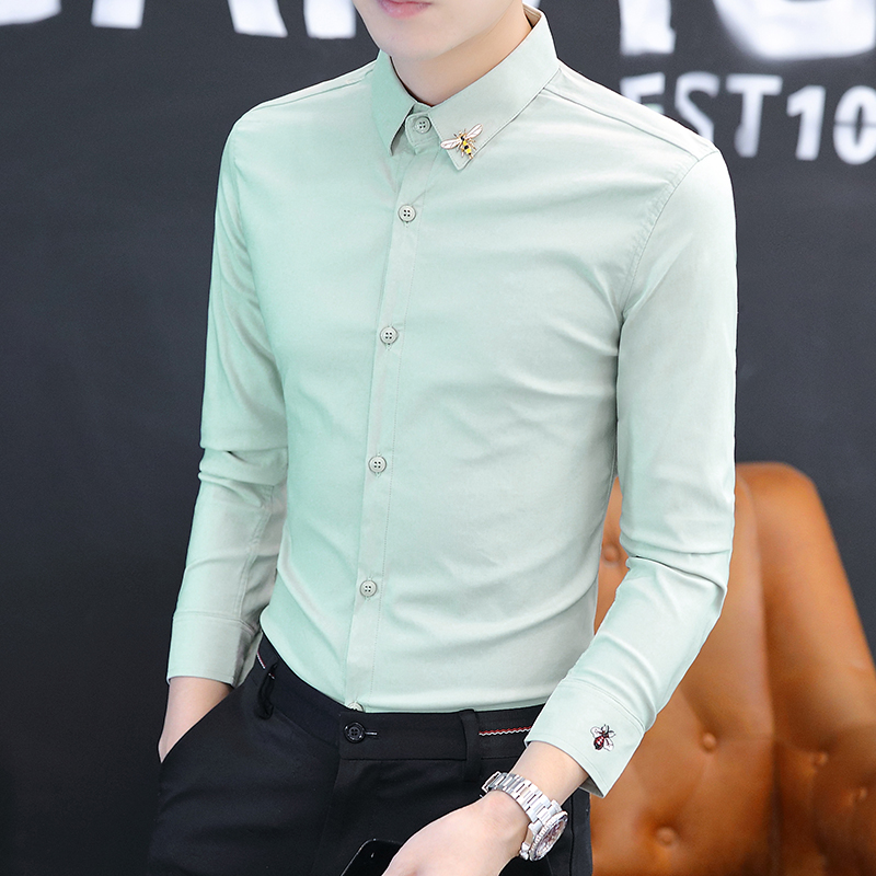 Pure color shirt men long sleeve spring and autumn shirt business casual shirt coat Korean tide cut and duff jacket