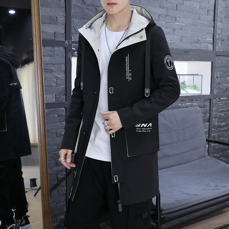 Windbreaker men's medium and long version of the coat 2021 new spring and autumn Korean version of the trend jacket men's handsome casual coat thin
