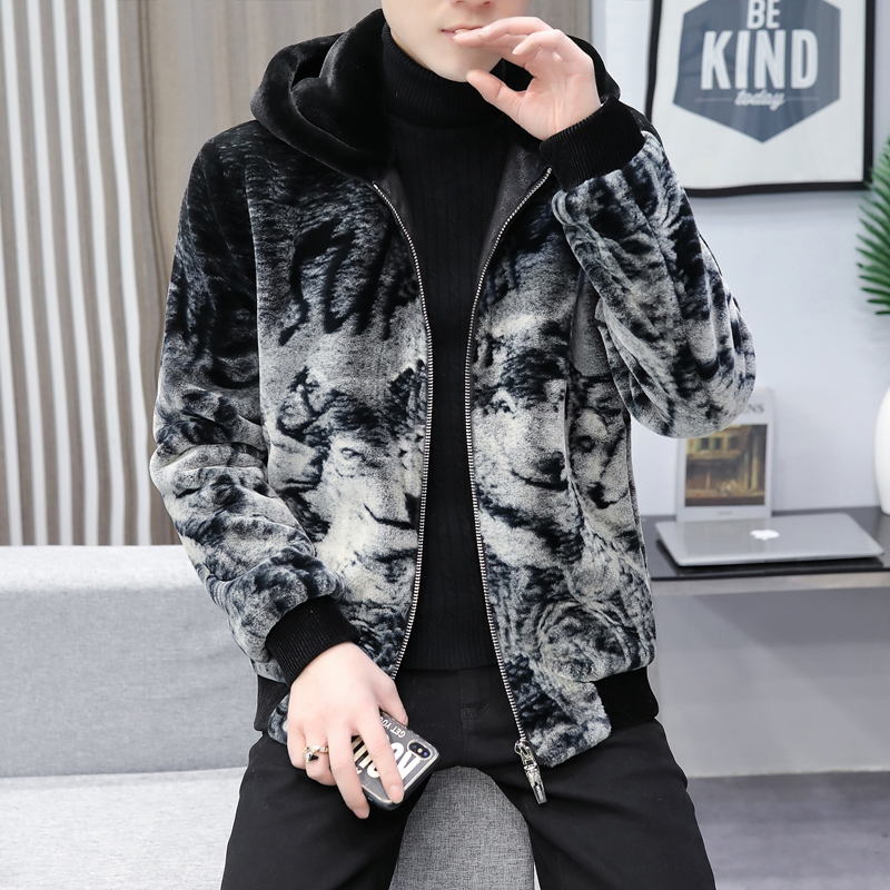 2020 winter cotton-padded clothes men's trend Korean version of imitation fur jacket, handsome spirit guy, cotton jacket, gold mink cotton jacket