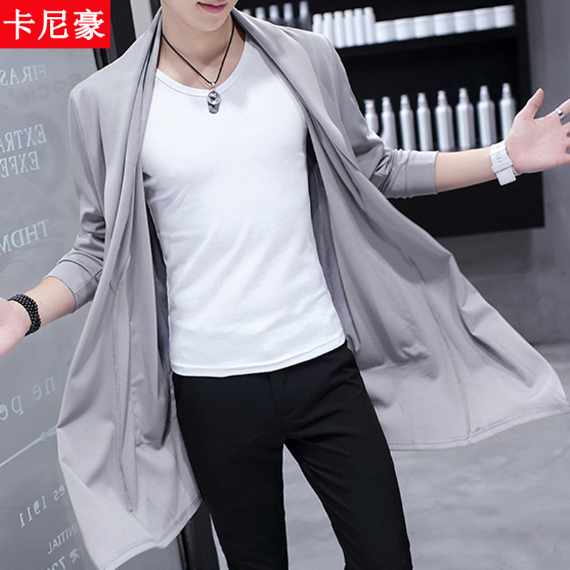 2022 summer new windbreaker men's medium and long Korean version casual trend cape thin jacket handsome sunscreen clothes