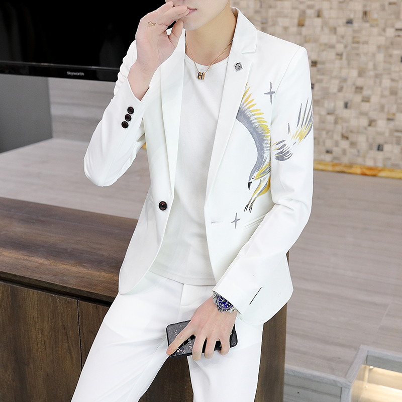 Casual Little West suit Two sets of men's fashion handsome pair with a set of trendy spring and autumn Korean version of the night field suits suit