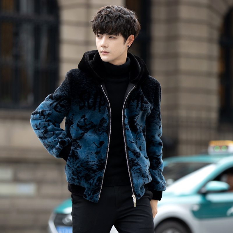 Fall/winter sweatshirt men's tide ins hooded tide brand casual imitation velvet jacket boys thick cardigan baseball uniform