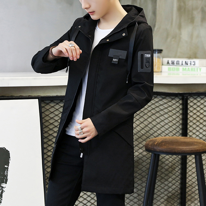 Men's trench coat mid-length 2021 autumn/winter new coat men's Korean version slim handsome trend student plus fleece men's wear