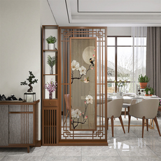 напольная ширма 新中式实木入户屏风隔断柜客厅装饰玄关简约现代定制格栅花鸟座屏