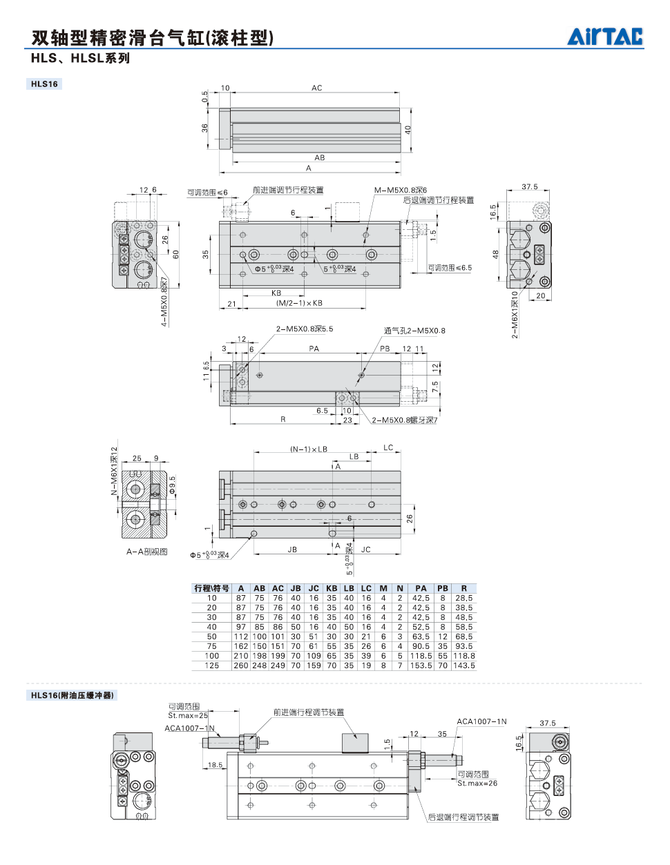 Цилиндр 原装正品亚德客hls12x10x20x30x40x50x75x100sas sbs af滑台气缸 Airtac