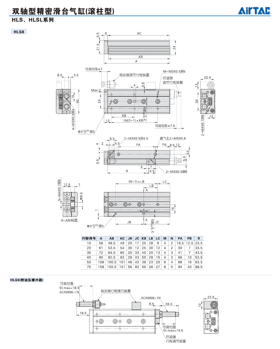 Цилиндр 原装正品亚德客hls12x10x20x30x40x50x75x100sas sbs af滑台气缸 Airtac