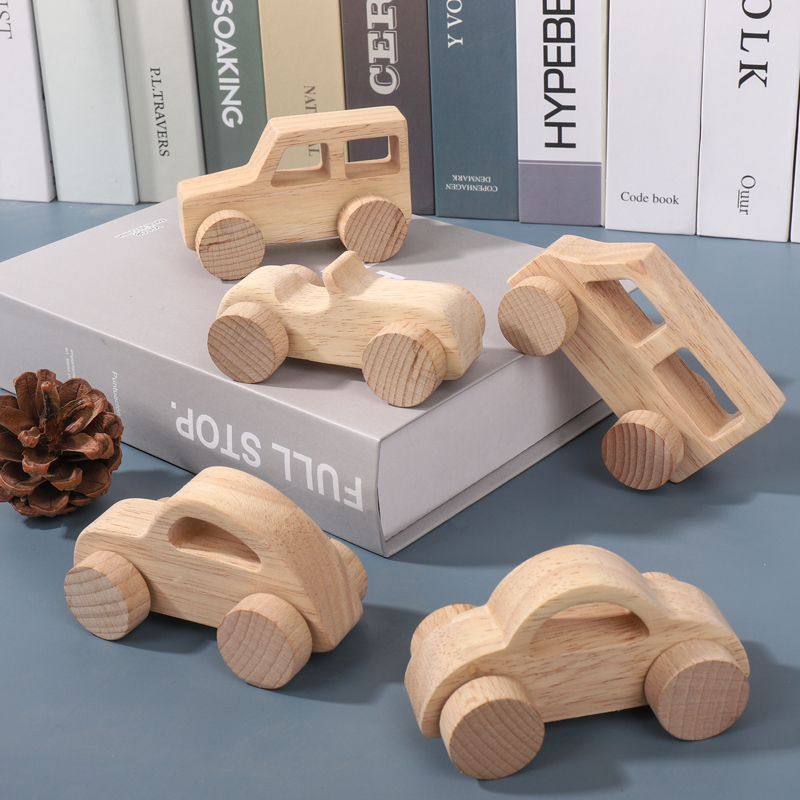 Children's Solid Wood Inertia Sliding Car Toy Ornament, Unpainted, Resistant to Chewing, Baby Grasping Practice Car Model