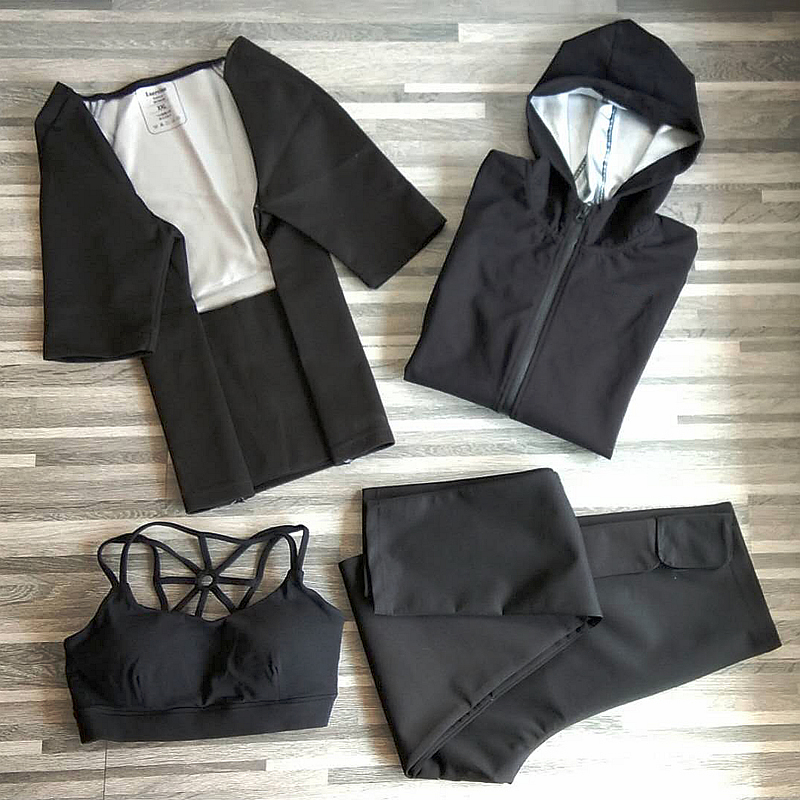 Sweat clothing women's suit weight loss clothing high waist weight loss fitness start sweat clothing burn fat explosive sweat pants set of three