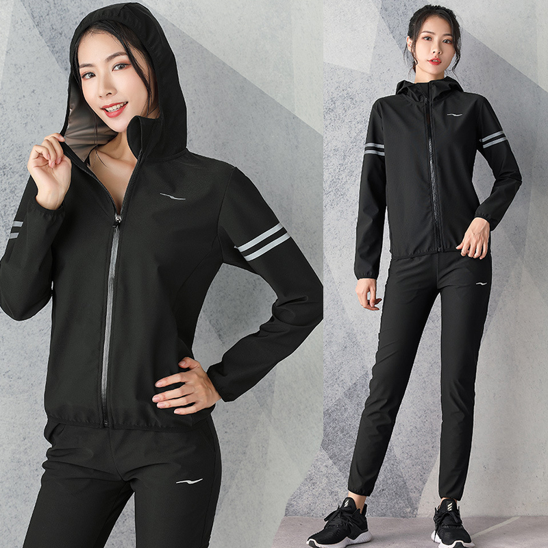 Sweat clothing women's suit hooded diet clothing fat burning fat reducing sweat pants jacket sports fitness running sweat clothing spring