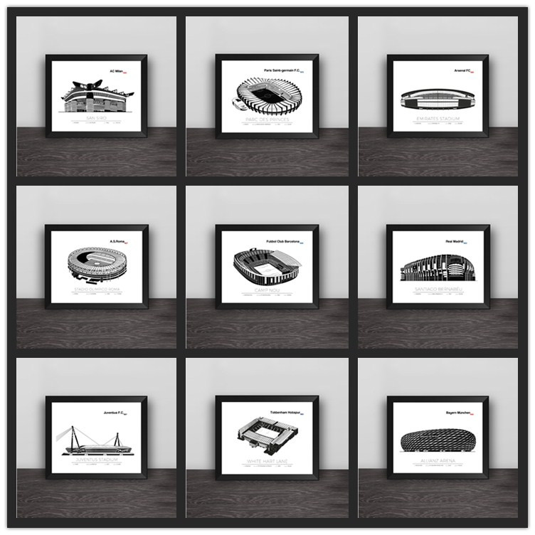 Real Madrid Barcelona Milan Paris Juventus Art Painting Solid Wood Table Hanging Wall Photo Wall Decorative Gift Photo Frame