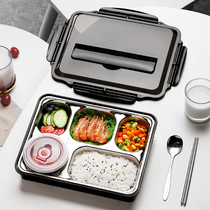 Student lunch box Stainless steel partition type bento lunch box Childrens anti-scalding special with cover Junior high school high school canteen plate