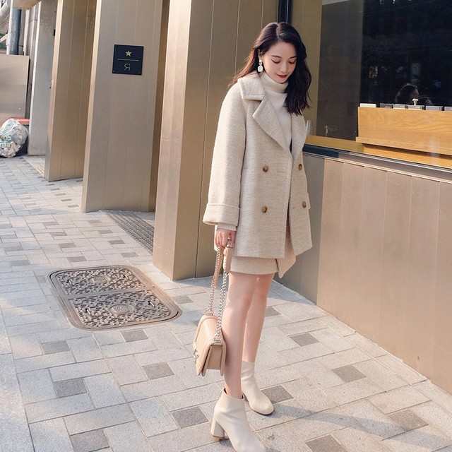 Meng Xuelong's Fairy two-pieces Spring and Autumn Women's suit 2024 Small Coat Cashmere Mid-Length Herringbone Pattern Wool