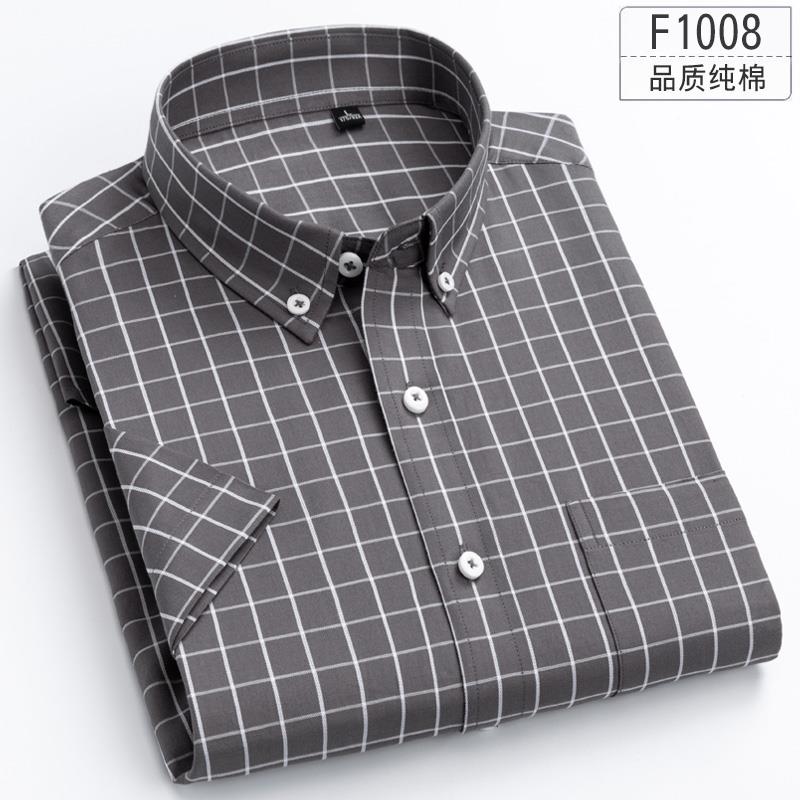 F1008Paul 2021 summer new pattern pure cotton lattice man Short sleeve shirt Korean version Self cultivation Cotton leisure time Half sleeve shirt