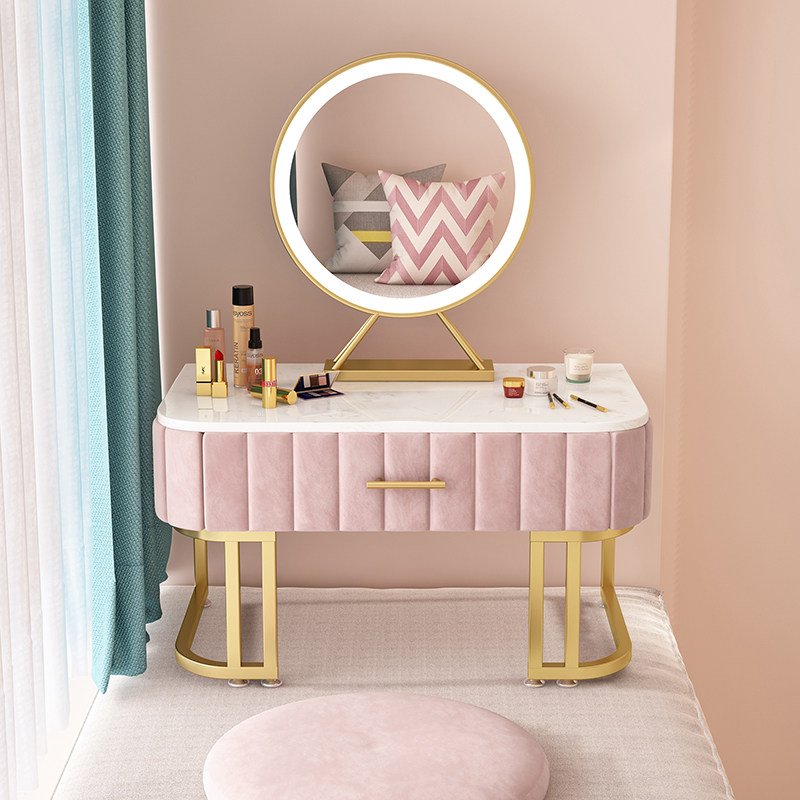 Nordic light luxury bedroom floating window makeup table simple small with lamp tatami dressing table Princess modern marble