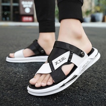 2021 new leather sandals mens summer outwear mens cool tug outdoor use Soft bottom Driving slippers Trend ins
