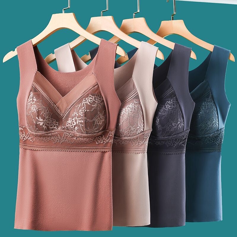 [No Need to Wear a Bra] Double-Sided Thermal Vest for Women, Fleece-Lined, Thickened, Seamless Base Layer, Autumn and Winter Thermal Underwear