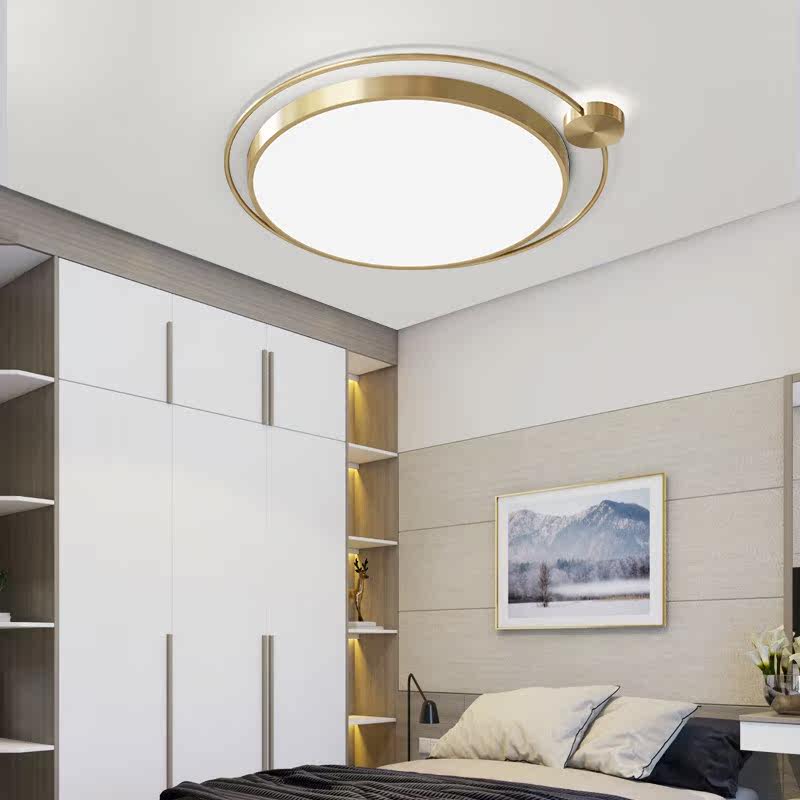 Nordic light luxury all copper ultra-thin ceiling lamp postmodern minimalist bedroom lamp creative study lamp net red LED lamps