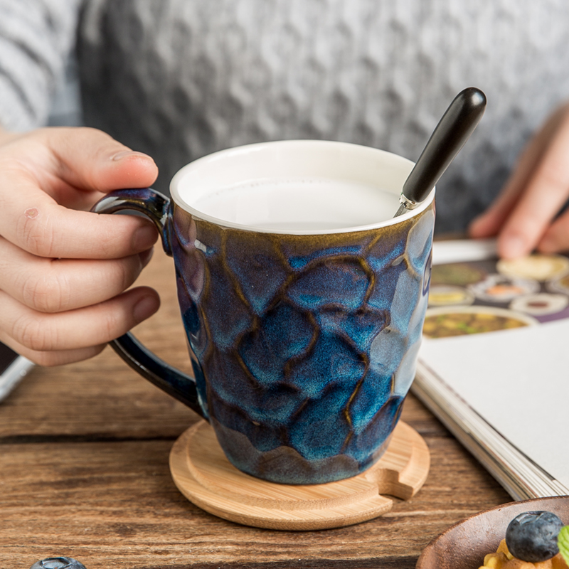 Office ceramic cup in simple Mark cup with a spoon creative drink cup home retro European teacup