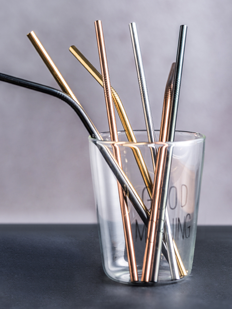 Metal straw 304 stainless steel environmental protection straw Mei Sen cup milk tea straw mixing bending color straw brush