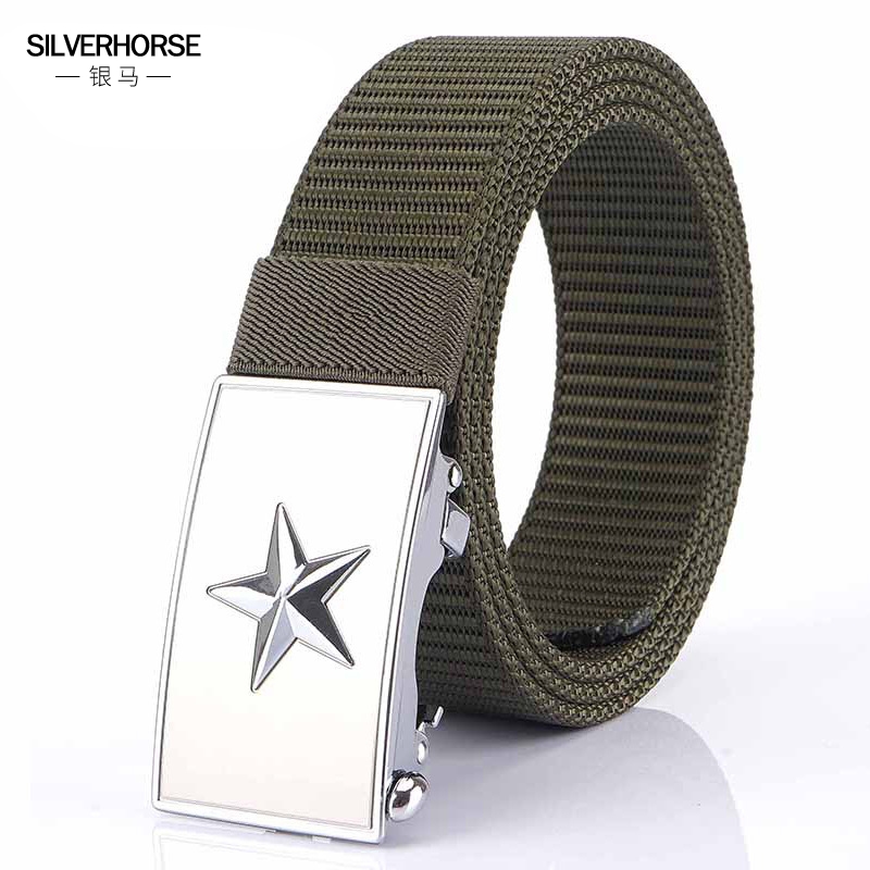 Silver horse new belt Canvas army green belt Men's and women's belts Leisure sports outdoor camouflage uniform military training belt