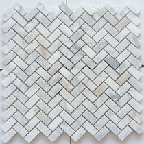 White marble mosaic tile natural stone Carla White fish bone puzzle bathroom wall sticker bar balcony