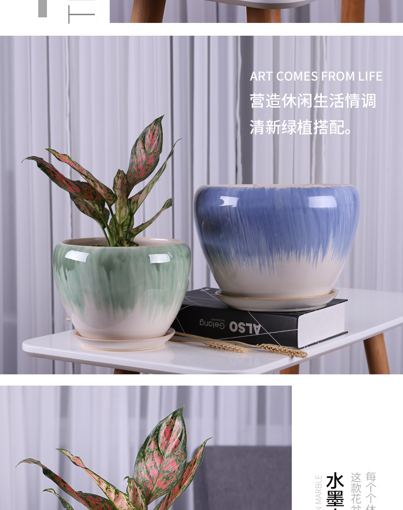 Other indoor color ceramic flower pot sitting room balcony, fleshy flower pot wholesale contracted extra large flower pot with pallets