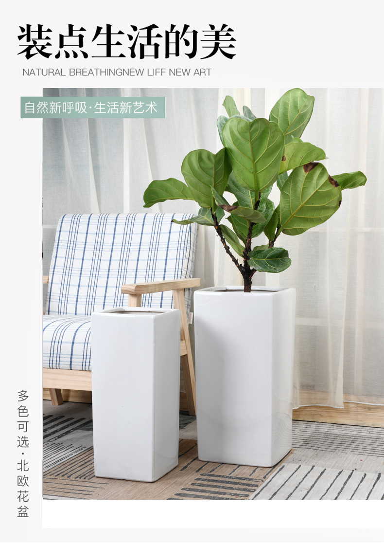 Square ceramic flower pot extra large wholesale villa living room balcony bamboo of curvature of the green plant white flower pot bag in the mail